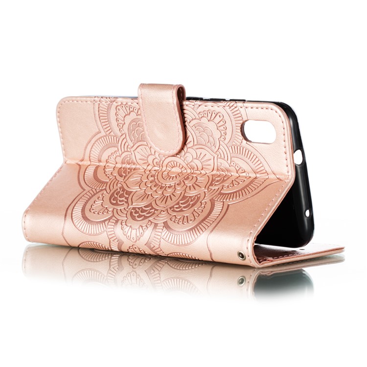 Imprint Mandala Flower Leather Wallet Stand Case for Xiaomi Redmi 7A - Rose Gold-5