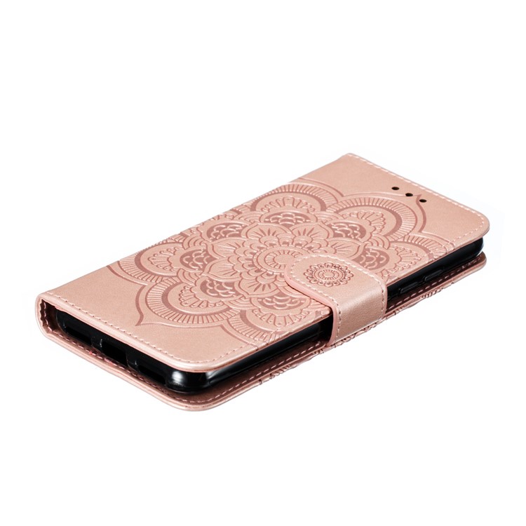 Imprint Mandala Flower Leather Wallet Stand Case for Xiaomi Redmi 7A - Rose Gold-7