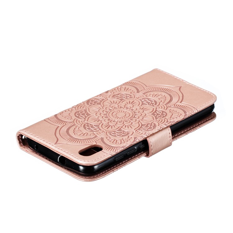 Imprint Mandala Flower Leather Wallet Stand Case for Xiaomi Redmi 7A - Rose Gold-8