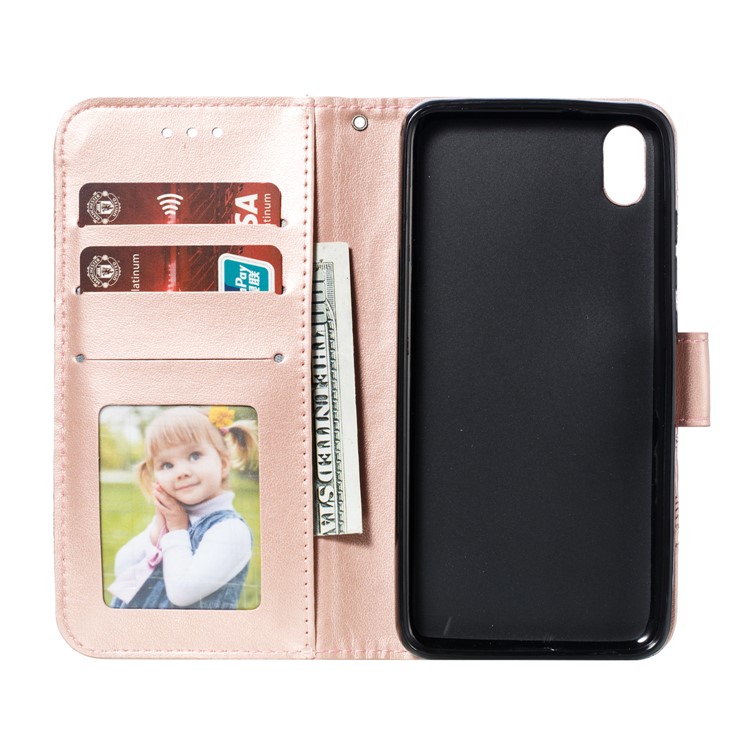 Imprint Mandala Flower Leather Wallet Stand Case for Xiaomi Redmi 7A - Rose Gold-9