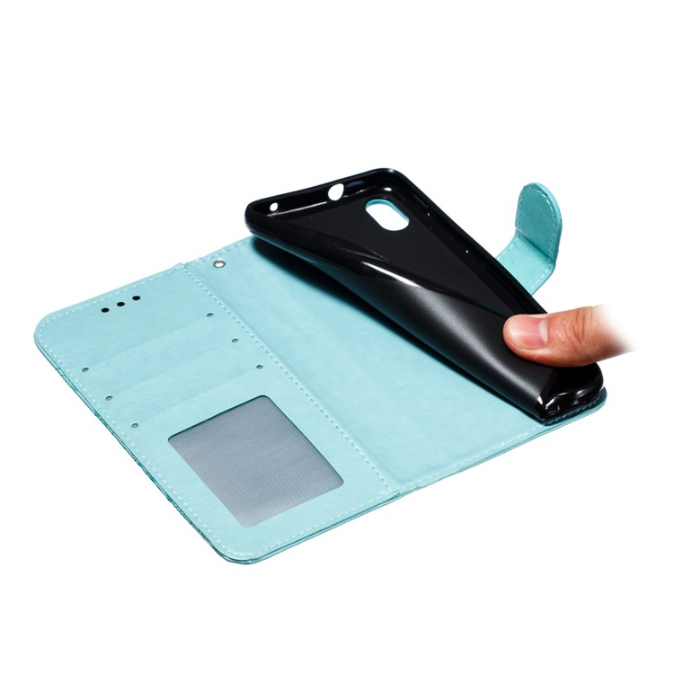 Imprint Mandala Flower Leather Wallet Stand Case for Xiaomi Redmi 7A - Cyan-10