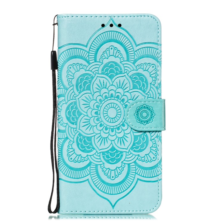 Imprint Mandala Flower Leather Wallet Stand Case for Xiaomi Redmi 7A - Cyan-2