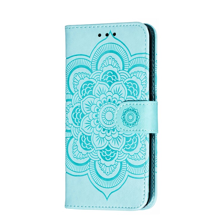 Imprint Mandala Flower Leather Wallet Stand Case for Xiaomi Redmi 7A - Cyan-3