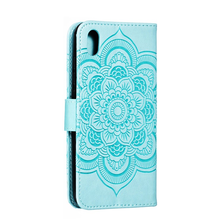 Imprint Mandala Flower Leather Wallet Stand Case for Xiaomi Redmi 7A - Cyan-4