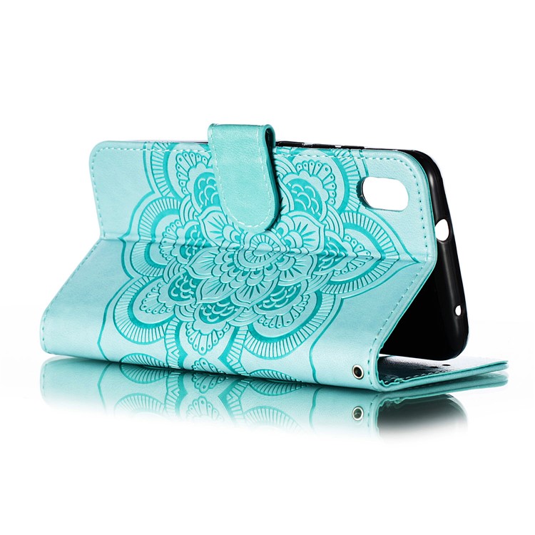 Imprint Mandala Flower Leather Wallet Stand Case for Xiaomi Redmi 7A - Cyan-5
