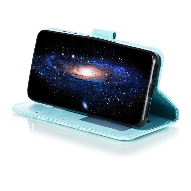Imprint Mandala Flower Leather Wallet Stand Case for Xiaomi Redmi 7A - Cyan-6