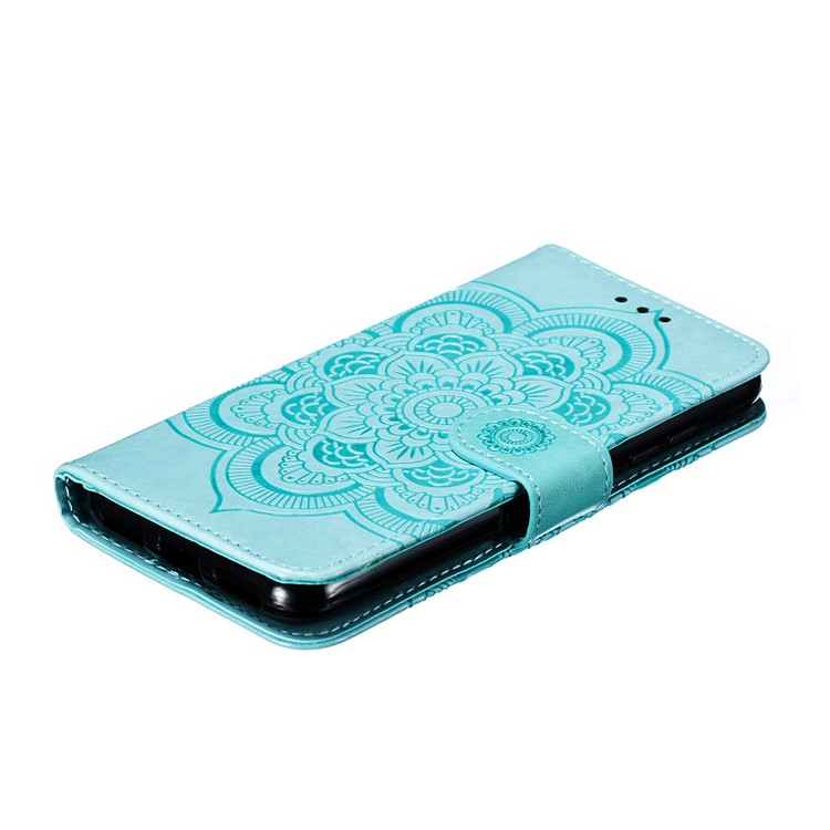 Imprint Mandala Flower Leather Wallet Stand Case for Xiaomi Redmi 7A - Cyan-7
