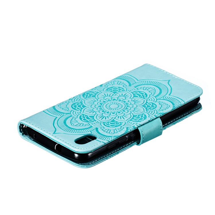 Imprint Mandala Flower Leather Wallet Stand Case for Xiaomi Redmi 7A - Cyan-8