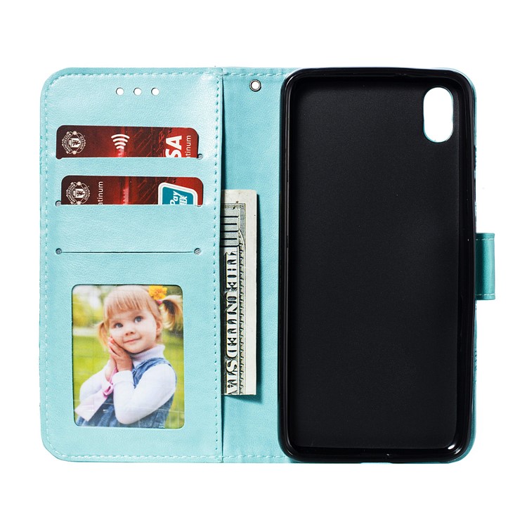 Imprint Mandala Flower Leather Wallet Stand Case for Xiaomi Redmi 7A - Cyan-9