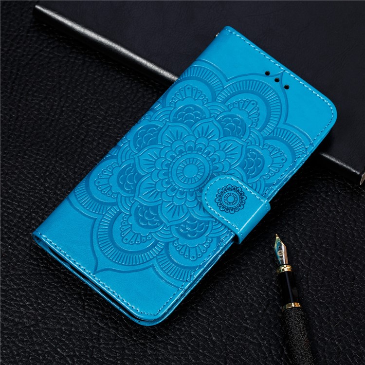 Imprint Mandala Flower Leather Wallet Stand Case for Xiaomi Redmi 7A - Blue-11