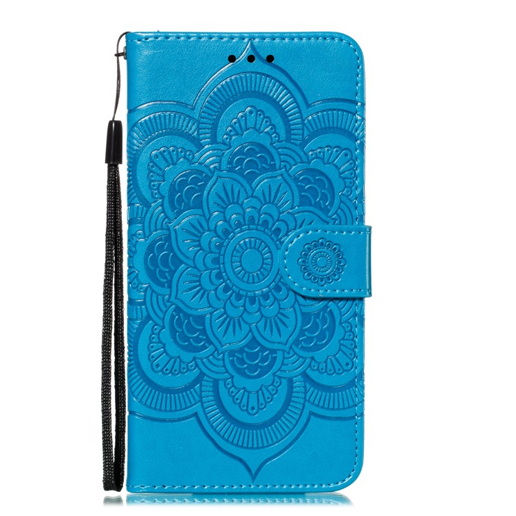 Imprint Mandala Flower Leather Wallet Stand Case for Xiaomi Redmi 7A - Blue-2