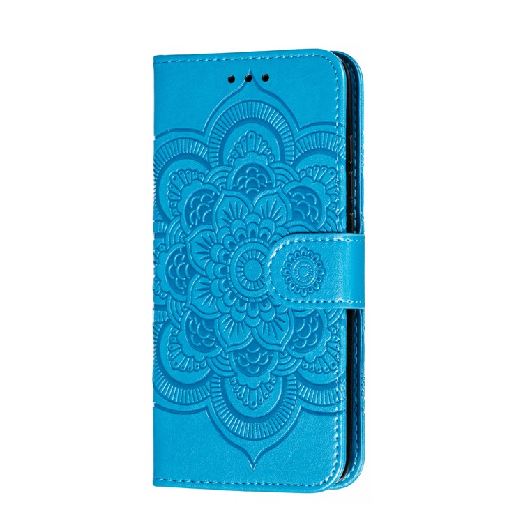 Imprint Mandala Flower Leather Wallet Stand Case for Xiaomi Redmi 7A - Blue-3