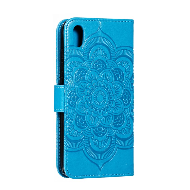 Imprint Mandala Flower Leather Wallet Stand Case for Xiaomi Redmi 7A - Blue-4