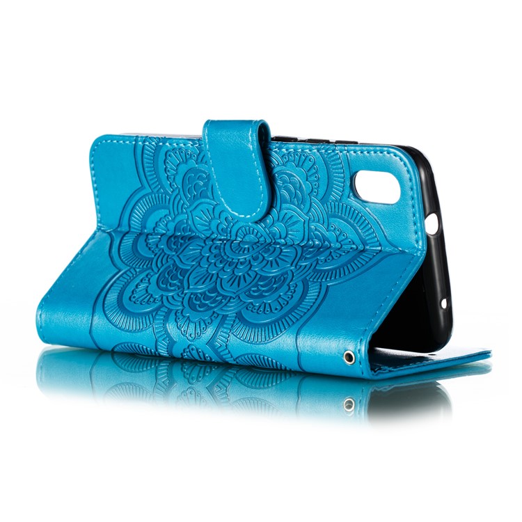 Imprint Mandala Flower Leather Wallet Stand Case for Xiaomi Redmi 7A - Blue-5