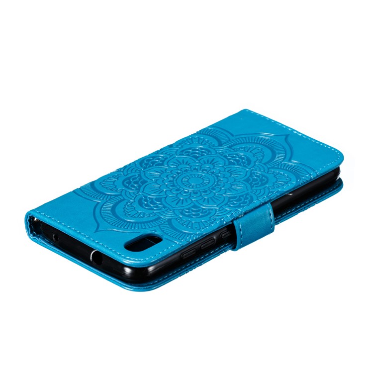 Imprint Mandala Flower Leather Wallet Stand Case for Xiaomi Redmi 7A - Blue-8