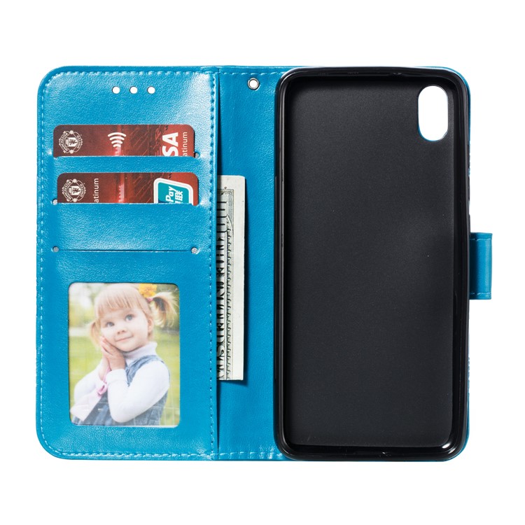 Imprint Mandala Flower Leather Wallet Stand Case for Xiaomi Redmi 7A - Blue-9