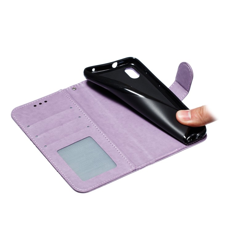 Imprint Mandala Flower Leather Wallet Stand Case for Xiaomi Redmi 7A - Purple-10