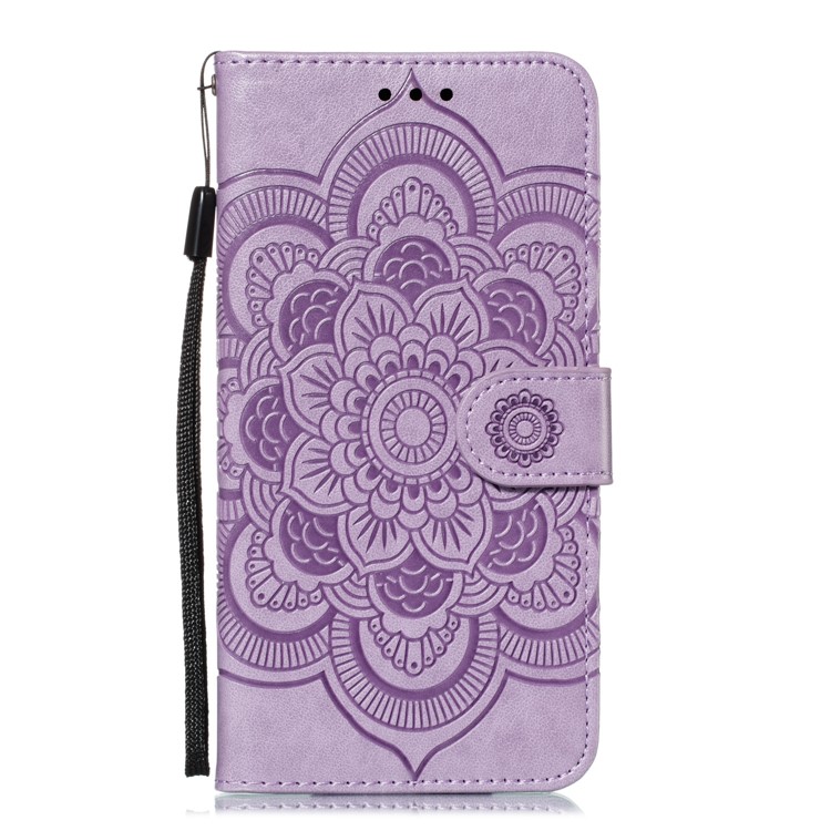 Imprint Mandala Flower Leather Wallet Stand Case for Xiaomi Redmi 7A - Purple-2