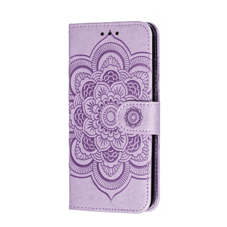 Imprint Mandala Flower Leather Wallet Stand Case for Xiaomi Redmi 7A - Purple-3