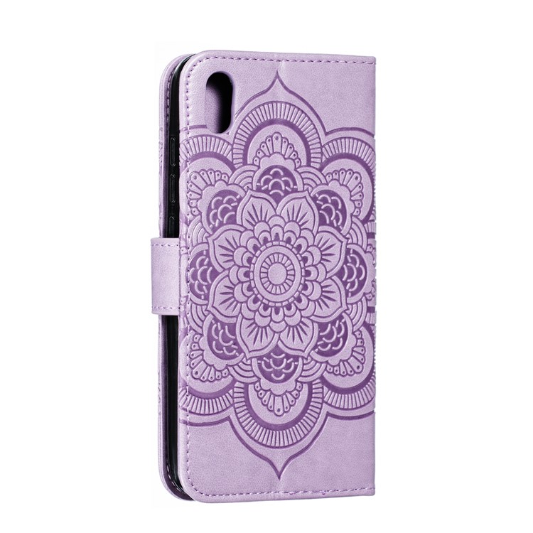 Imprint Mandala Flower Leather Wallet Stand Case for Xiaomi Redmi 7A - Purple-4