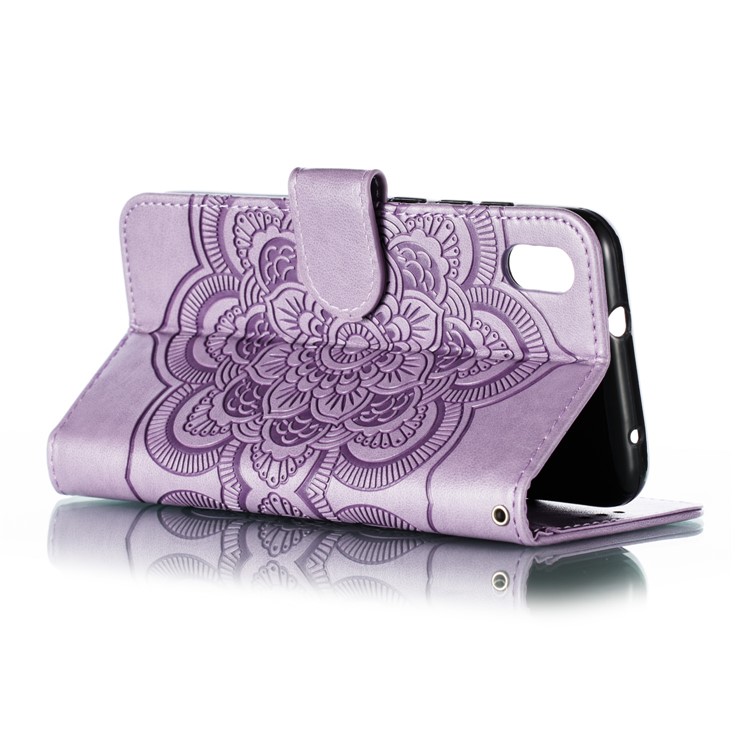 Imprint Mandala Flower Leather Wallet Stand Case for Xiaomi Redmi 7A - Purple-5