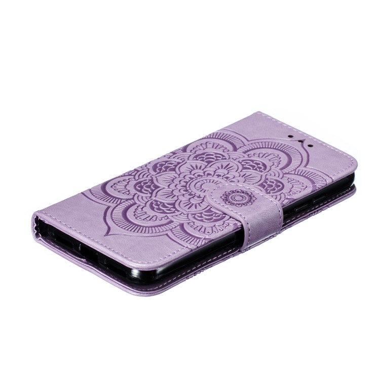 Imprint Mandala Flower Leather Wallet Stand Case for Xiaomi Redmi 7A - Purple-7