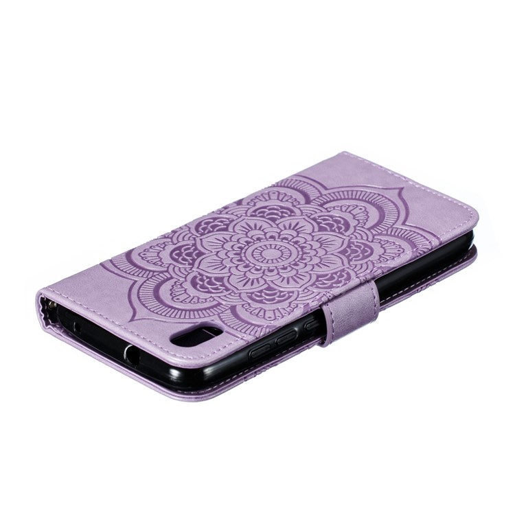 Imprint Mandala Flower Leather Wallet Stand Case for Xiaomi Redmi 7A - Purple-8