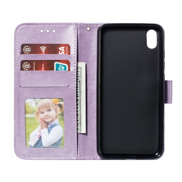 Imprint Mandala Flower Leather Wallet Stand Case for Xiaomi Redmi 7A - Purple-9