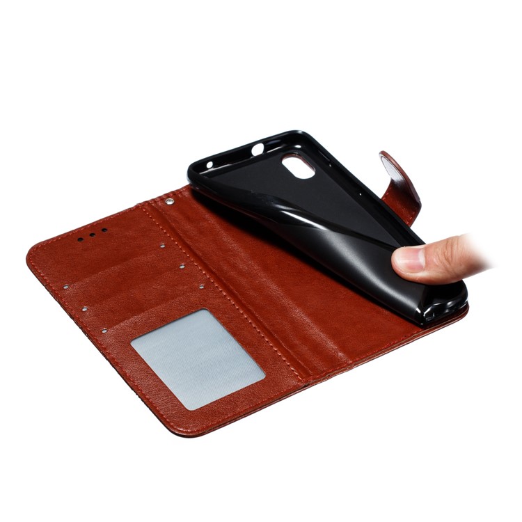 Imprint Mandala Flower Leather Wallet Stand Case for Xiaomi Redmi 7A - Brown-10