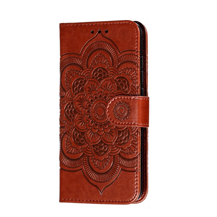 Imprint Mandala Flower Leather Wallet Stand Case for Xiaomi Redmi 7A - Brown-3
