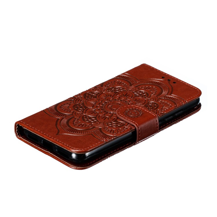 Imprint Mandala Flower Leather Wallet Stand Case for Xiaomi Redmi 7A - Brown-7