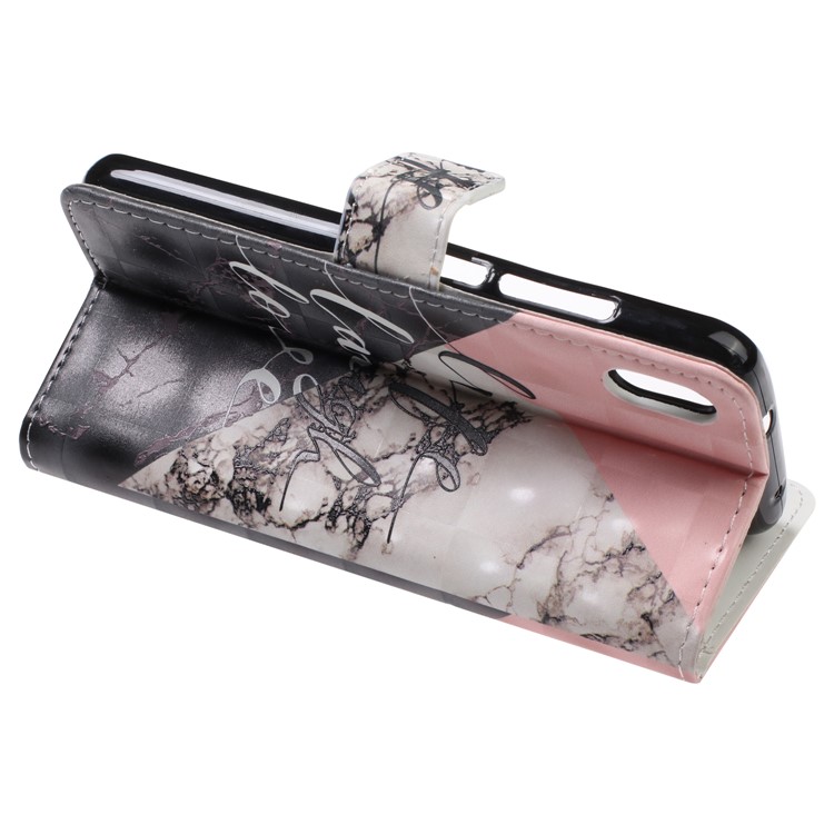 Light Spot Decor Patterned Leather Wallet Case for Xiaomi Redmi 7A - Marble Texture and Characters-5