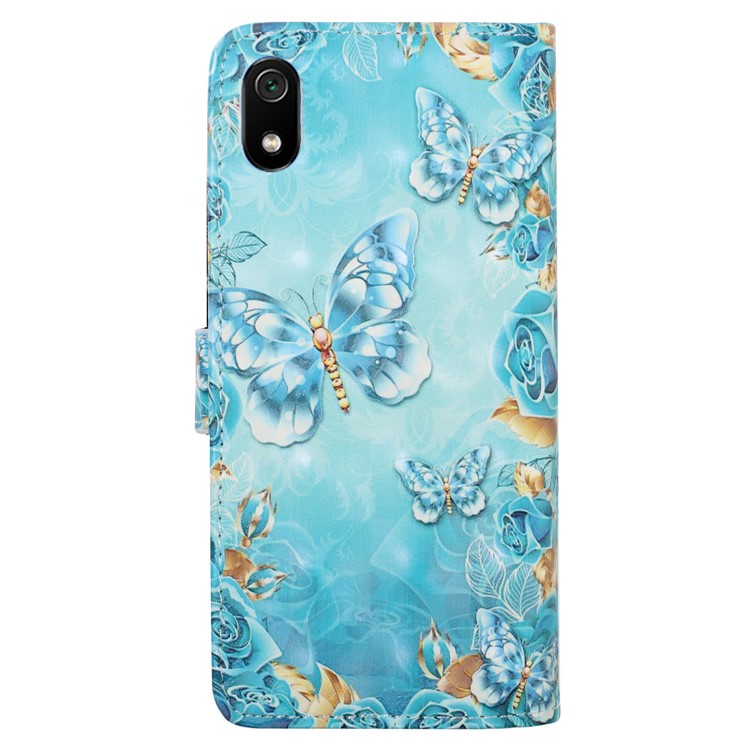 Light Spot Decor Patterned Leather Wallet Case for Xiaomi Redmi 7A - Blue Butterfly-3