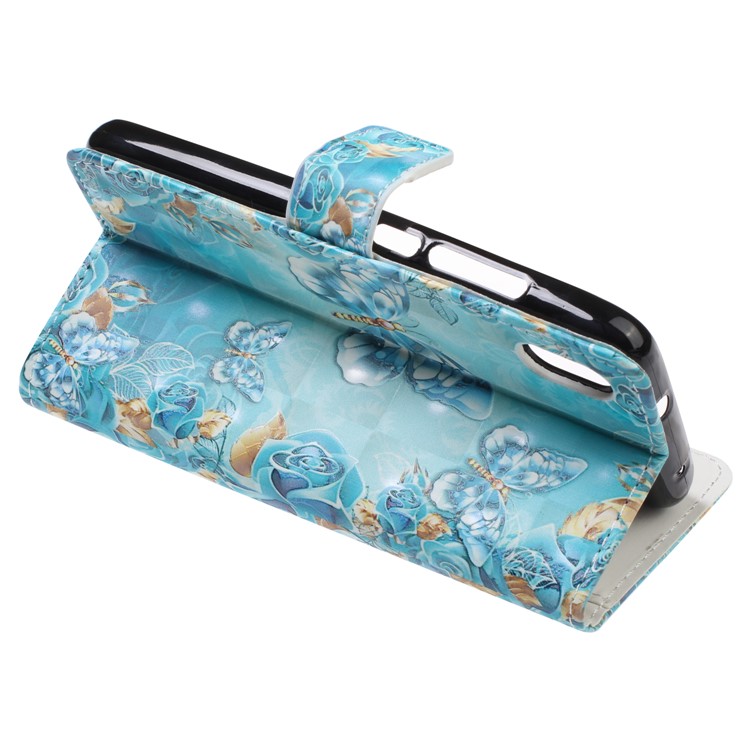 Light Spot Decor Patterned Leather Wallet Case for Xiaomi Redmi 7A - Blue Butterfly-5