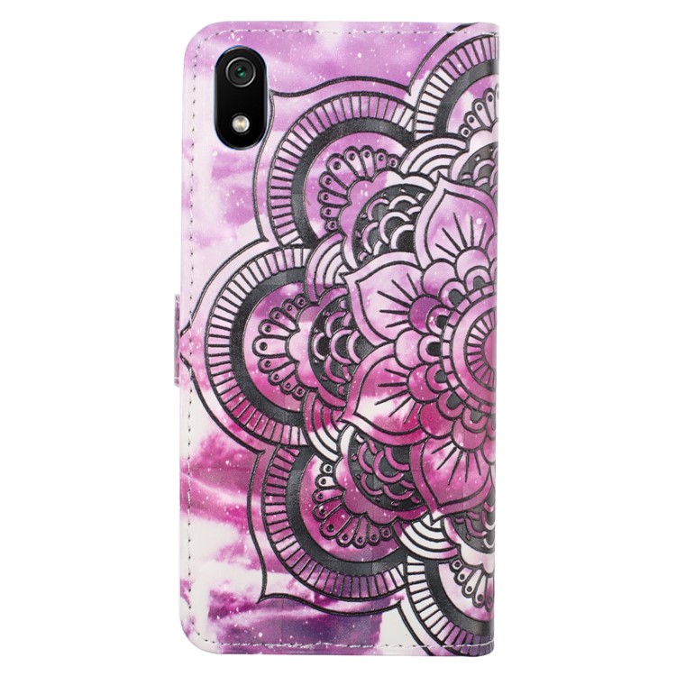 Light Spot Decor Patterned Leather Wallet Case for Xiaomi Redmi 7A - Black Flower-3