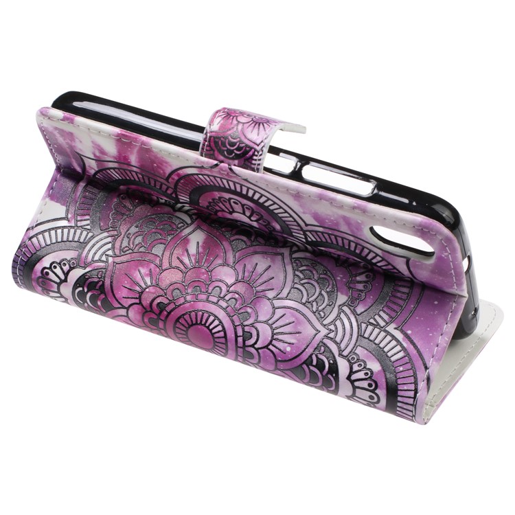 Light Spot Decor Patterned Leather Wallet Case for Xiaomi Redmi 7A - Black Flower-5