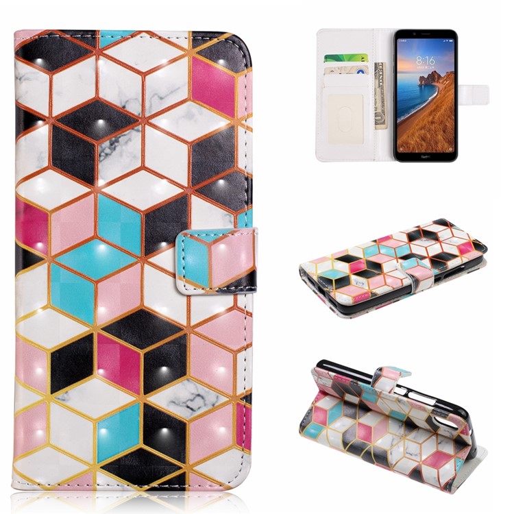 Light Spot Decor Patterned Leather Wallet Case for Xiaomi Redmi 7A - Geometric Pattern-1