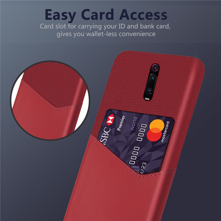 KSQ PC + PU + Cloth Hybrid Phone Back Cover Case with Card Slot for Xiaomi Redmi K20 / Mi 9T / Redmi K20 Pro / Mi 9T Pro - Red-3