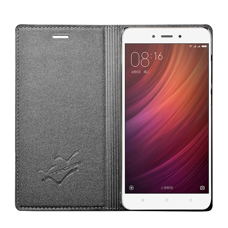 TSCASE Matte Sand-like Texture Flip Stand Leather Case for Xiaomi Redmi Note 4 - Dark Grey-2