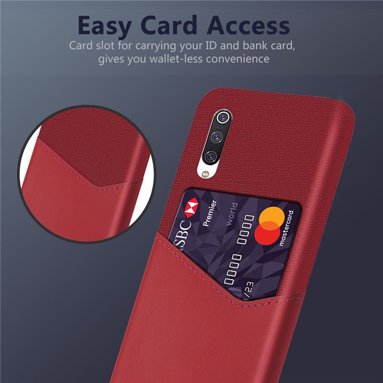 KSQ PC + PU + Cloth Hybrid Phone Back Shell with Card Slot Xiaomi Mi CC9 / Mi CC9 Meitu Edition/ Mi 9 Lite / Mi 9 Lite - Red-3