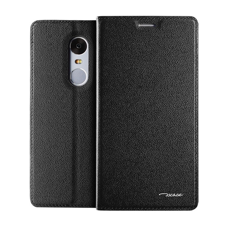 TSCASE for Xiaomi Redmi Note 4 Business Litchi Full Grain Genuine Leather Case Stand - Black-1