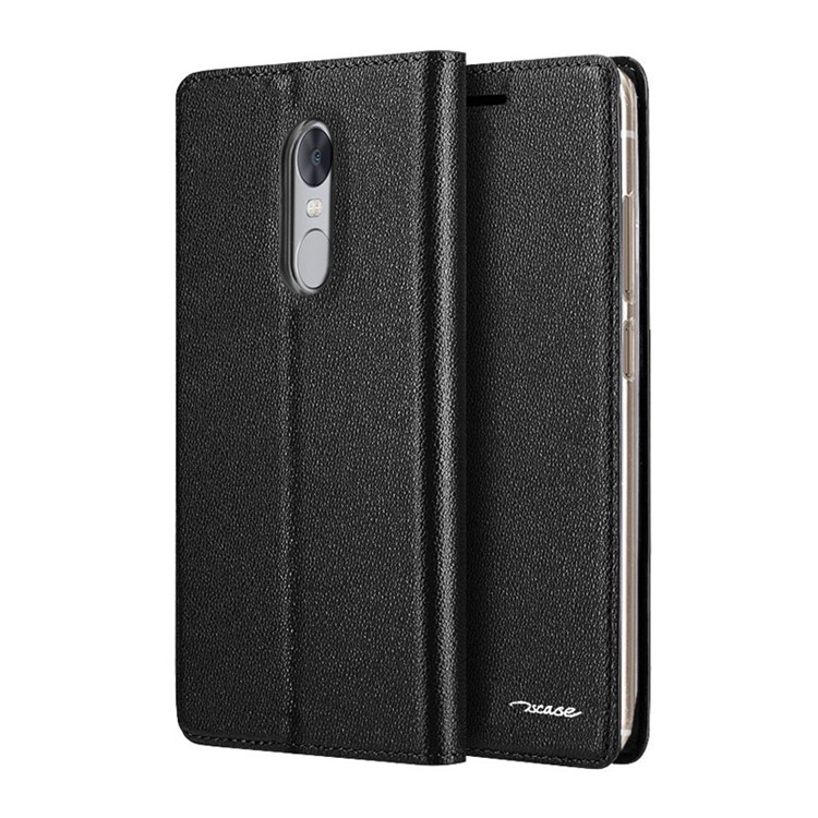 TSCASE for Xiaomi Redmi Note 4 Business Litchi Full Grain Genuine Leather Case Stand - Black-3