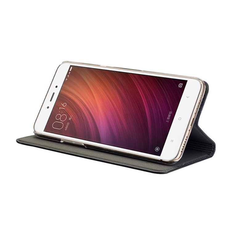 TSCASE for Xiaomi Redmi Note 4 Business Litchi Full Grain Genuine Leather Case Stand - Black-4