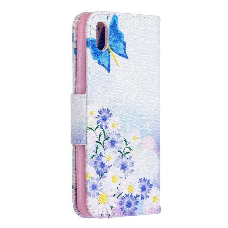 Стиль Печати PU Кожаный Флип Стенд Чехол Для Телефона Для Xiaomi Redmi 7A - Голубые Бабочки-3
