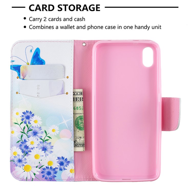 Stile di Stampa PU Flip Stand Phone Custodia Per Xiaomi Redmi 7A - Farfalle Blu