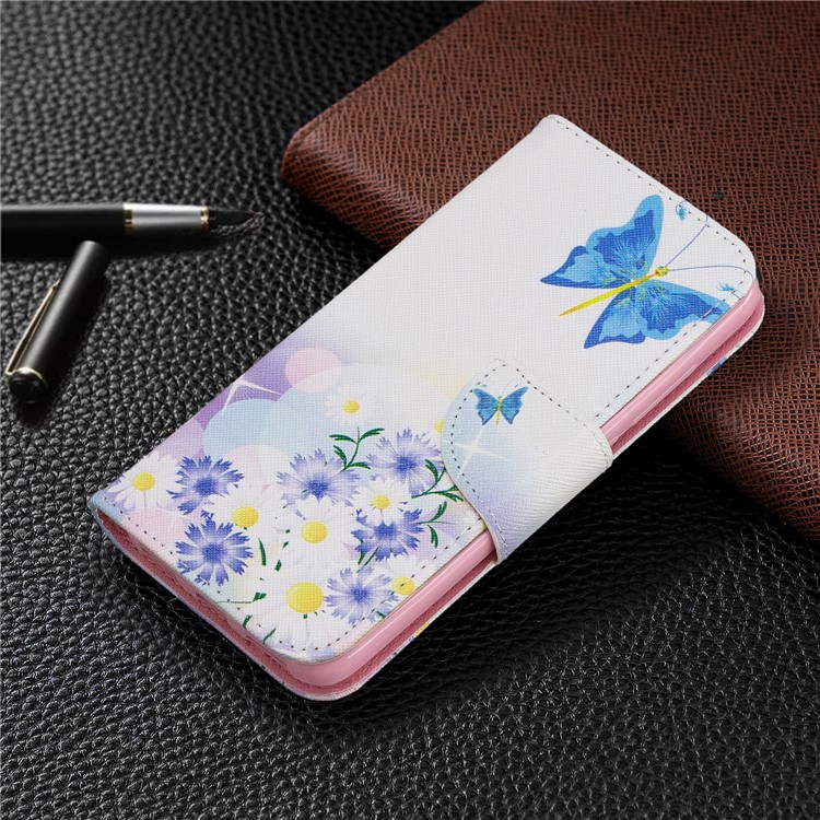 Стиль Печати PU Кожаный Флип Стенд Чехол Для Телефона Для Xiaomi Redmi 7A - Голубые Бабочки-7