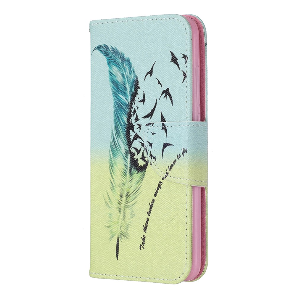 Printing Style PU Leather Flip Stand Phone Case for Xiaomi Redmi 7A - Feather Pattern-2