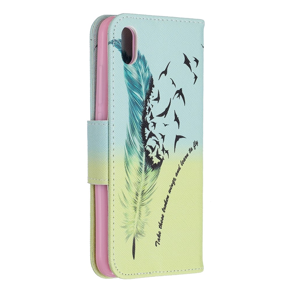 Printing Style PU Leather Flip Stand Phone Case for Xiaomi Redmi 7A - Feather Pattern-3