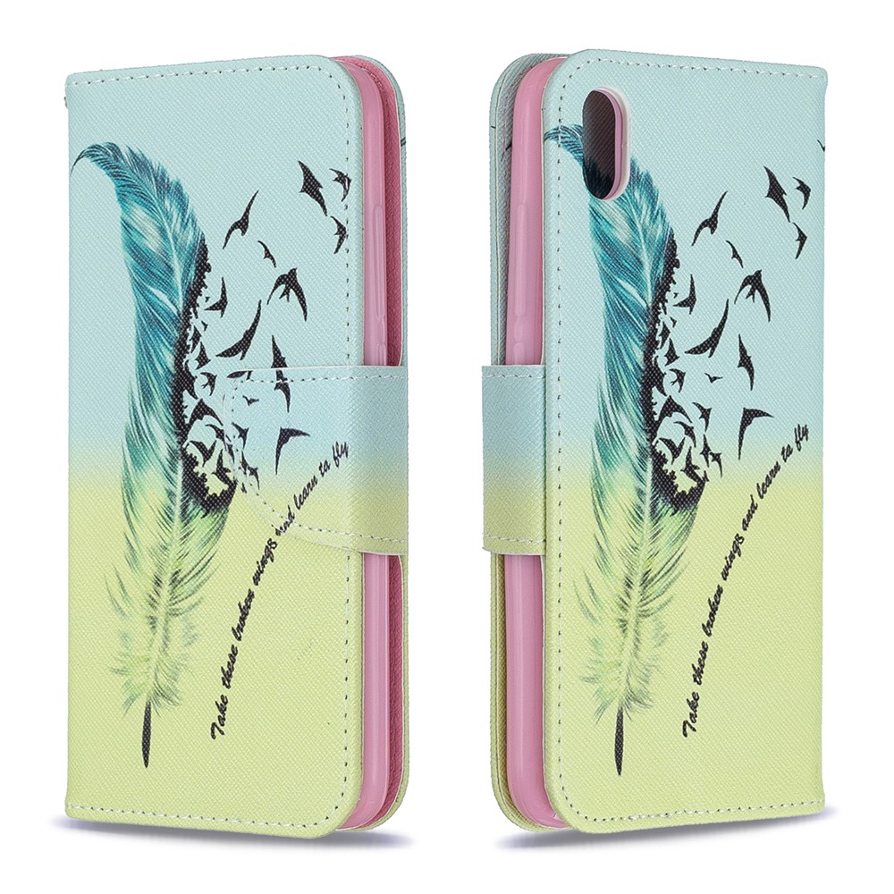 Printing Style PU Leather Flip Stand Phone Case for Xiaomi Redmi 7A - Feather Pattern-4