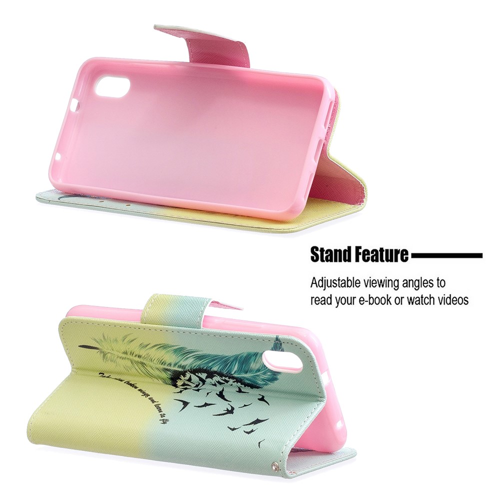Printing Style PU Leather Flip Stand Phone Case for Xiaomi Redmi 7A - Feather Pattern-5
